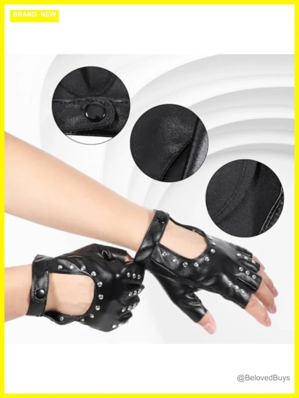 PU Faux Leather Fingerless Gloves with Rivets | Punky Motorcycle Driving Gloves